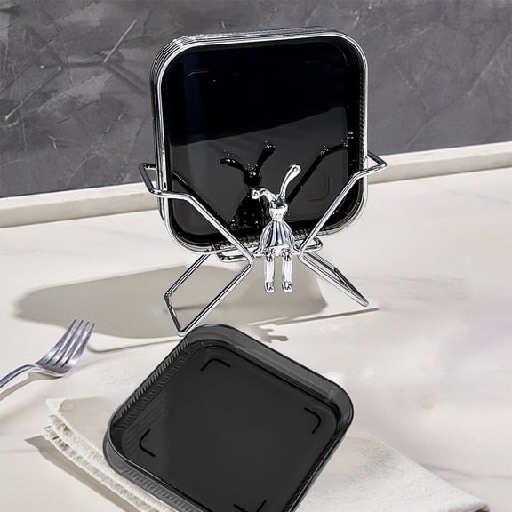 Blueek 6-Piece Elegant Dinnerware Set with Stable Metal Base, Spill-Proof Design for Home & Kitchen, Easy Clean Plates,Black