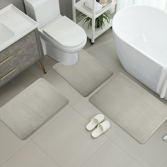 Blueek Basic 3 Piece Polyester Bath Rugs Set, Bathroom Non Slip Door Mat, Super Soft & water-water-Absorption rug, Large 20"x32", Small 16"x16", Contour 16"x20"