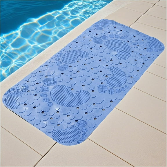 Blueek Bath Tub Shower Mat - Cute Footprint Floor Mat for Bathroom & Pool, Waterproof & Easy Clean Suction Cups and Drain Holes to Keep Tubs Clean(Sky Blue,25x13in)