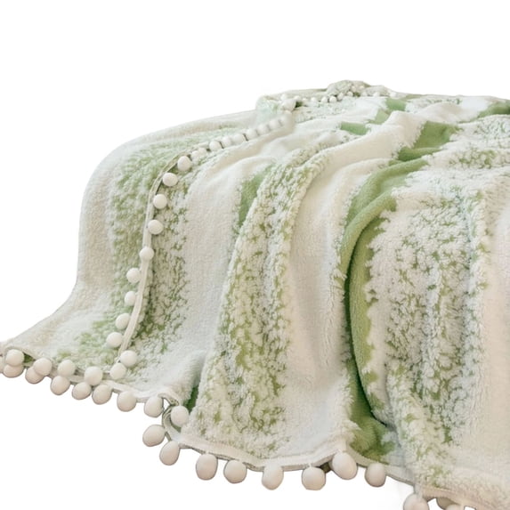 Blueek Cationic Double-Colored Jacquardweave Blanket, Soft Fleece Cloud Pattern Sofa Office Nap Blanket(Green,3.3x4.9ft)