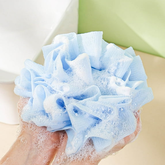 Blueek Colorful Bath Sponge Soft Exfoliating Shower Loofah with Hanging Loop for Gentle Deep Cleansing and Refreshing Spa Experience(Blue,8in)