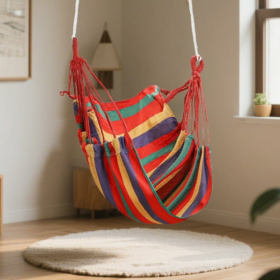 Blueek "Comfortable Indoor/Outdoor Hanging Chair, Portable Lazy Swing for College Dorms & Apartments, Multicolor Cotton Hammock Chair"