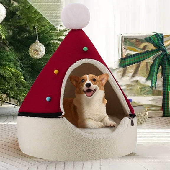 Blueek Cute Christmas Cat House Cat Beds Box Shaped Xmas Cat Dog Cave Bed Nest Removable Washable Warm Cat Condo Tents Cat Hideaways