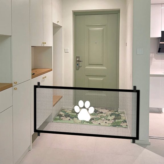 Blueek Durable Pet Dog Safety Gate Fence- Portable & Breathable Mesh Screen, Punch-Free Foldable Indoor Stair Barrier for Home Protection, 32x71in