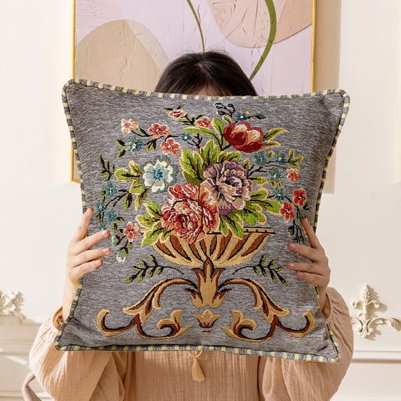 Blueek Elegant European Embossed Flower Pillow - Soft Cotton Sofa Cushion for Living Room, Car & Bedroom Backrests - Multi-functional Decorative Throw Pillow