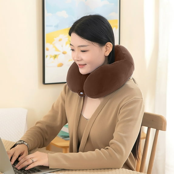 Blueek Ergonomic U-Shape Memory Foam Neck Pillow - 11x12 Inch Travel, Car, Office Comfort Support for Sleeping,Coffee