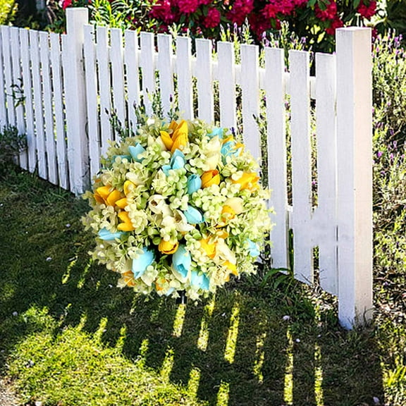 Blueek Faux Rose Ball Tree, Durable & Waterproof, Ground Spike,UV Resistant Artificial Plants Bushes for Indoor Outdoor Front Porch(White, 27in)