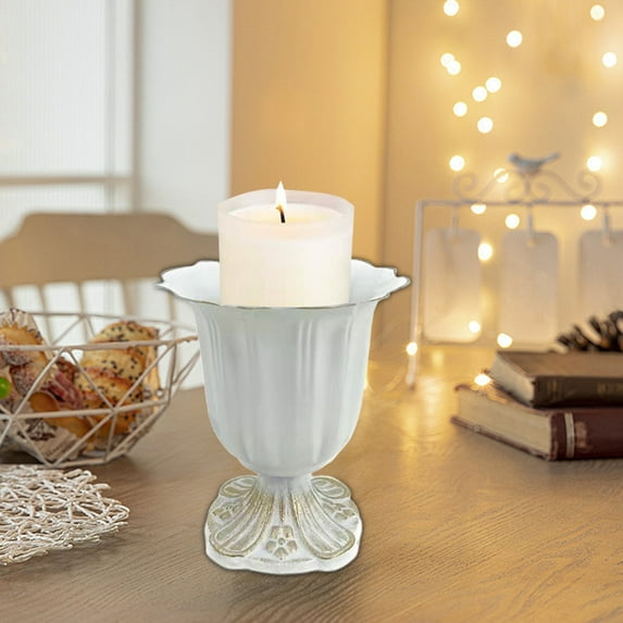 Blueek Gold Vintage Iron Candle Holder Vase, European Style Floral Centerpiece for Wedding and Home Décor, Decorative Accent for Events and Offices(4.72x5.51x3.35in,White)