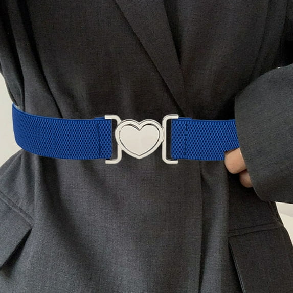 Blueek Heart-Shaped Buckle Women's Elastic Waist Belt - Slimming Narrow Belt for Dress, Women Wide Belt Western Embossed Buckle Elastic Waist Belt for Dresses Coats(26.8x1.5in,Blue-Sliver)