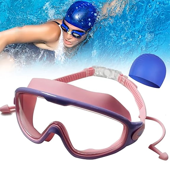 Blueek Kids Swim Goggles with Anti-Fog UV Protection, Leak-Proof Panoramic View Adjustable Silicone Strap for Indoor Outdoor Swimming