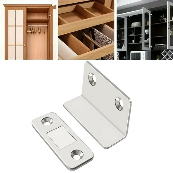 Blueek L-shaped Stainless Steel Magnetic Cabinet Door Catch - Easy Install with Adhesive for Closets, RVs & Bookcases,Silver