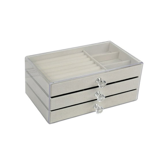 Blueek Multifunctional Dustproof Jewelry Organizer Box, Stackable Desktop Storage for Accessories and Cosmetics,White
