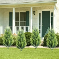 Blueek Outdoor Artificial Cedar Trees with Ground Spike - Realistic Faux Topiary Shrubs for Garden, Porch & Home Decor(19.7in,Green)