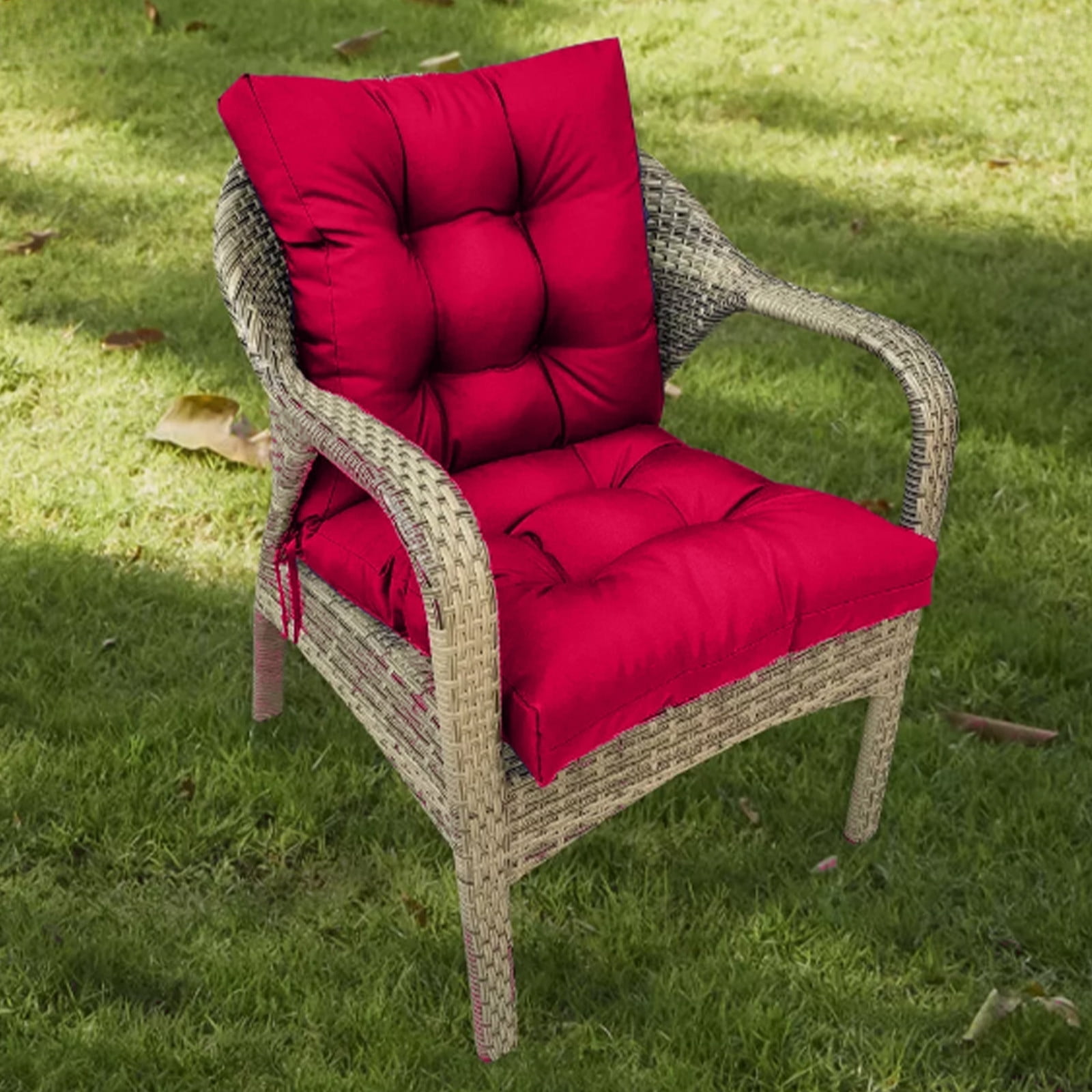 Blueek Outdoor Lawn Chair Cushions, Set of 2 Piece, 20x20 Inch, Low BackTufted Extra Thick Patio Wicker Seat Cushion with Ties for Outdoor Furniture,Wine Red