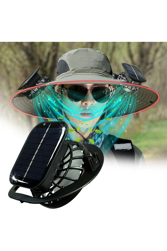 Outdoor Wide Brim Cooling Hat with 2 Solar Fan, Rechargeable Sun Bucket Hat, High Wind Fishing Cap, Sun-Protection(Dig hole)