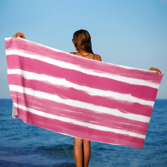 Blueek Oversized Striped Beach Towel for Adults - 59x29 Inch - Lightweight and Quick-Dry Travel Towel for Pool, Camping & SPA,Pink