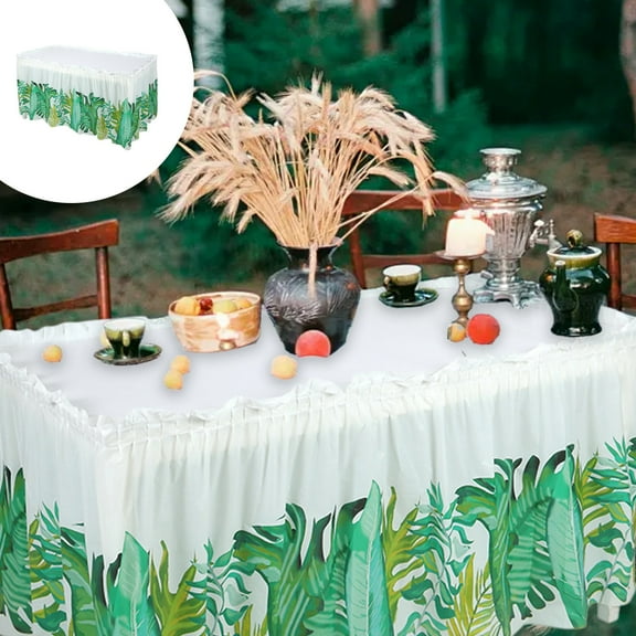 Blueek Party Table Skirt and Tablecloth Set Waterproof Reusable Rectangle Table Cover for Wedding and Event Decoration(Green,2.4x14ft)