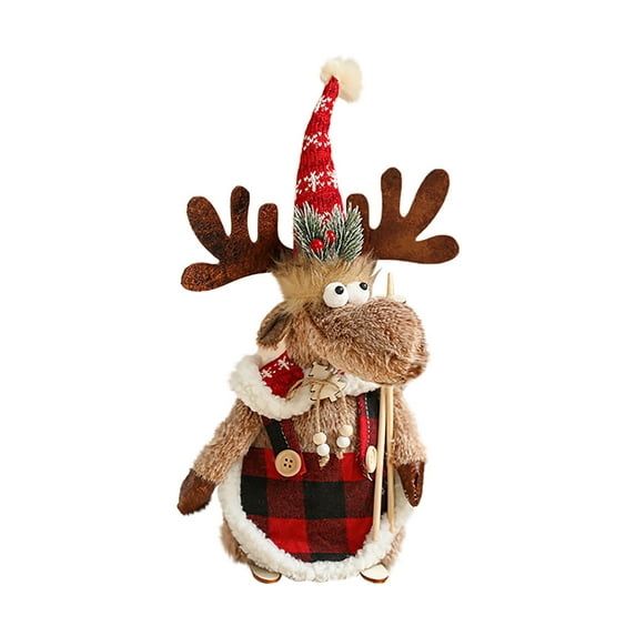 Blueek Reindeer Christmas Decoration Deer Ornaments- Swedish Santa Elk Figurines Xmas Table Decorative Handmade Plush Gnomes Buffalo Plaid for Home Indoor