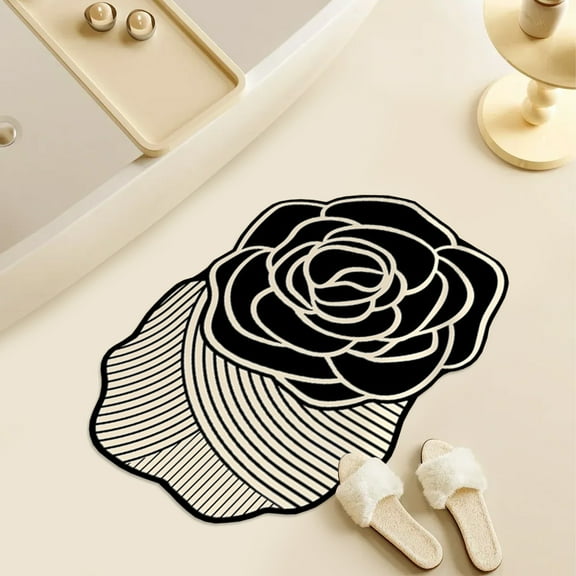Blueek Rose Style Floor rugs 24x16 Inch, Household Bathroom Absorbent Door Mat, Bedroom Diatomite Non Slip Entrance Carpet, Absorbent & Quick Drying