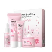 Blueek Deals off $10 under Clearance Sakura Skincare Set with Serum | Eye Cream | Face Cleanser | Essence Cream, Moisturizing and Skin-Repairing for Any SKins