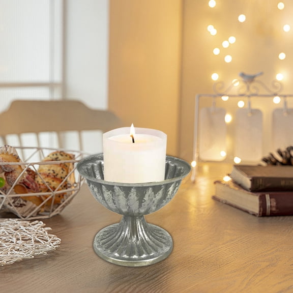 Blueek Silver Vintage Iron Candle Holder Vase for Wedding Table Centerpiece - 9in Metal Planter Vase Pot for Artificial Real Flower Small Trumpet Plant Urn for Garden(3.74x3.54x4.53in,Silver)