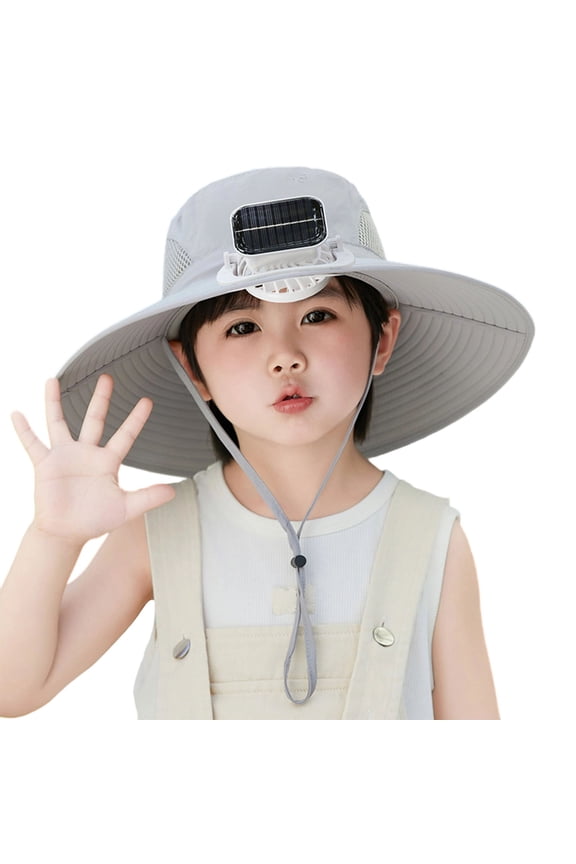 Solar Powered Fan Hat for Kids Breathable Sun Visor Outdoor Cooling Cap with Rechargeable USB and Adjustable Wind Speed(Gray)