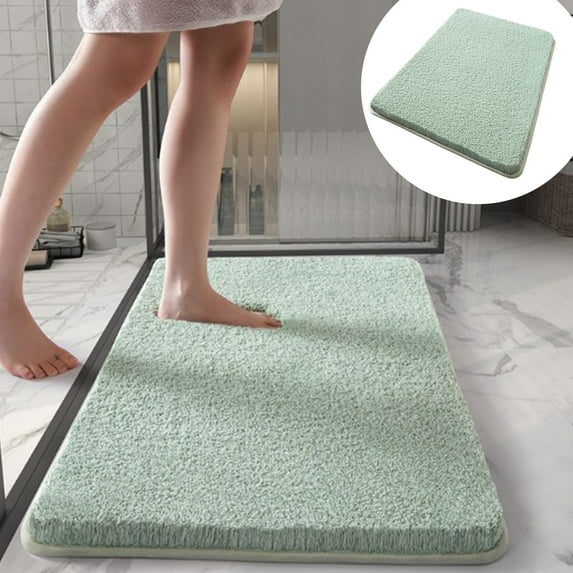 Blueek Solid Color Thick Non Slip Bathroom Rug Shaggy Soft Cotton Bath Mat Plush Microfiber Absorbent Water Shower Carpet Machine Washable 16x24 Inch