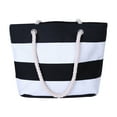 thumbnail image 1 of Blueek Striped Beach Tote Bag for Women - Large Waterproof Pool Bag with Zipper Pocket - Reusable Travel & Grocery Shoulder Bag for Summer(Black,13x18in), 1 of 7