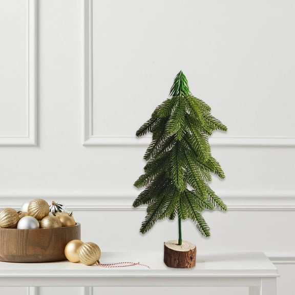 Blueek Tabletop Mini Christmas Trees, 16.5 Inch Miniature Pine Tree with Wood Base Crafts Trees Artificial for Christmas Decorations Home, Kitchen, Dining Table
