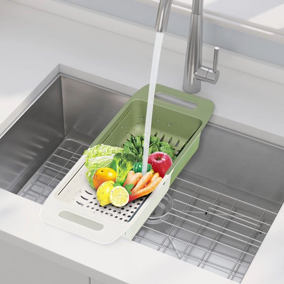 Blueek Telescopic Vegetable Washing Basket - Adjustable Over Sink Strainer Colander for Efficient Kitchen Cleaning and Food Prep
