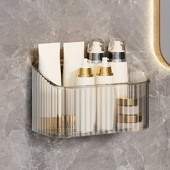 Blueek Wall Mounted Shower Rack - Bathroom & Kitchen Organizer - Transparent Adhesive Storage Shelf for Toiletries & Cosmetics(Gray)