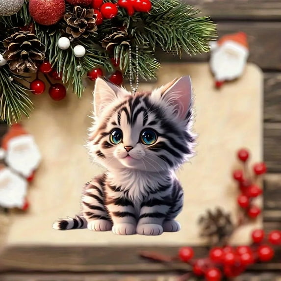 BlueekCute Cat Car Rearview Mirror Accessories, Acrylic Pendant Car Rear View Mirror Charm, Christmas Tree Hanging Ornament, Car Interior Accessories Decor Present for Window