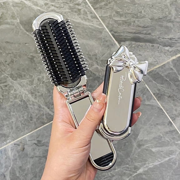 BlueekFolding Brush with Mirror for Women, 4.6 Inch, Men & Kids-Portable Mini Hair Brush, Small Pocket Hair Brush with Soft Nylon Bristles Brush with Mirror for Travel