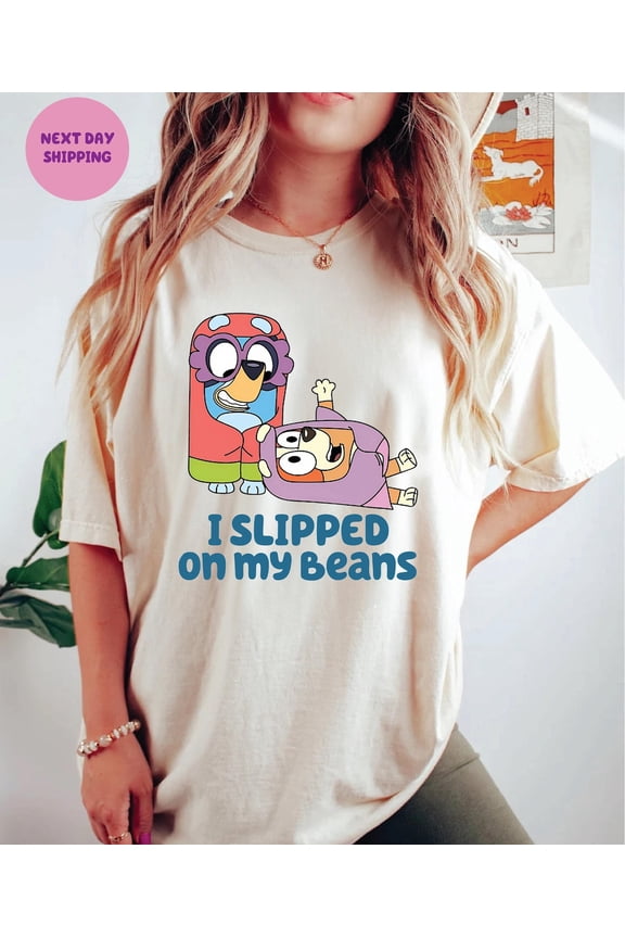 Blueey Grannies Shirt I Slipped On My Beans T Shirt Blue Dog Grannies T-Shirt Blue Cartoon Tee Blue Blue Dog Shirt