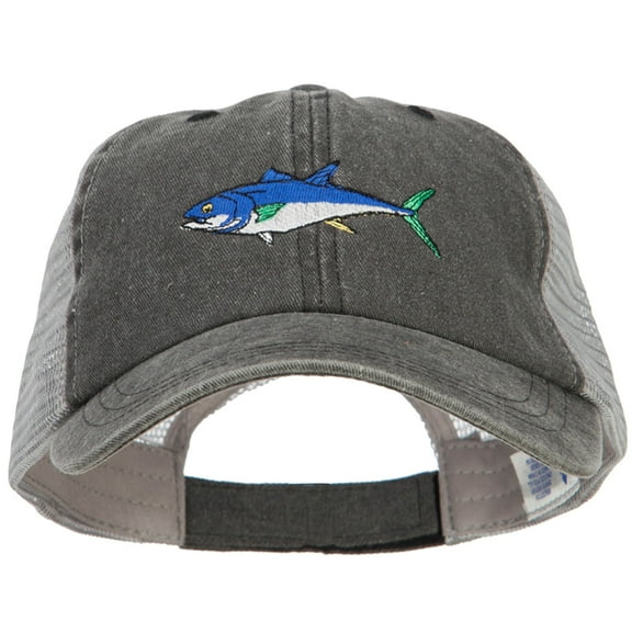 Bluefin Tuna Embroidered Washed Trucker Cap - Black Grey OSFM
