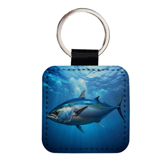Bluefin Tuna Fish Faux Leather Square Keychain