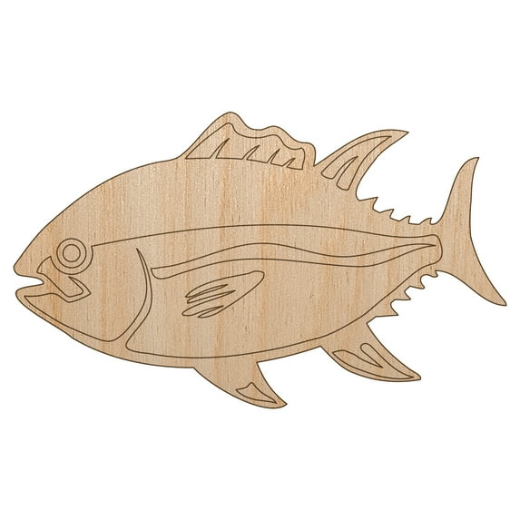 Bluefin Tuna Fish Fishing Wood Shape Unfinished Piece Cutout Craft DIY Projects - 4.70 Inch Size - 1/8 Inch Thick