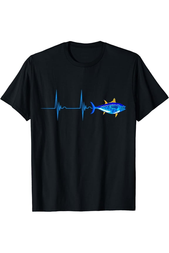 Bluefin Tuna Heartbeat EKG Pulseline Deep Sea Fishing TShirt Black Large