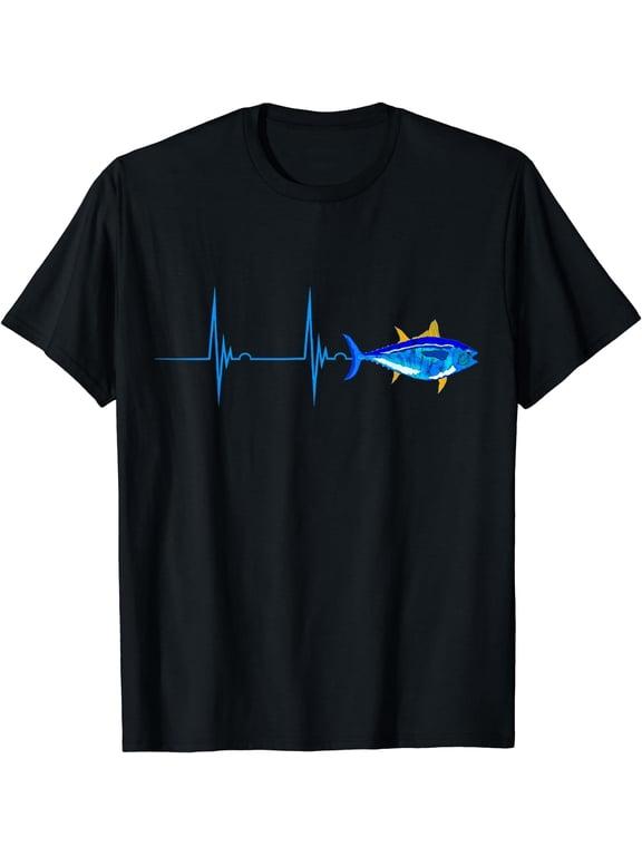 Bluefin Tuna Heartbeat EKG Pulseline Deep Sea Fishing TShirt Black X-Large