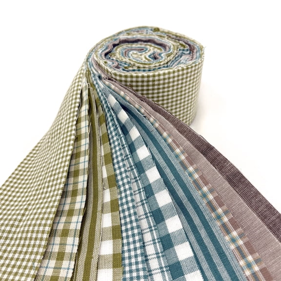 Bluegrass Blue Green Cotton Plaid Fabric Strips 22 pc 2.5" X 44" Precut Roll (Jelly Roll) by JCS