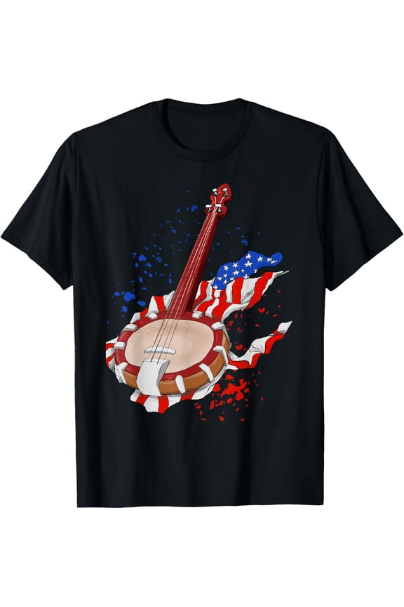 Bluegrass Banjo American US Flag String Instrument Player T-Shirt