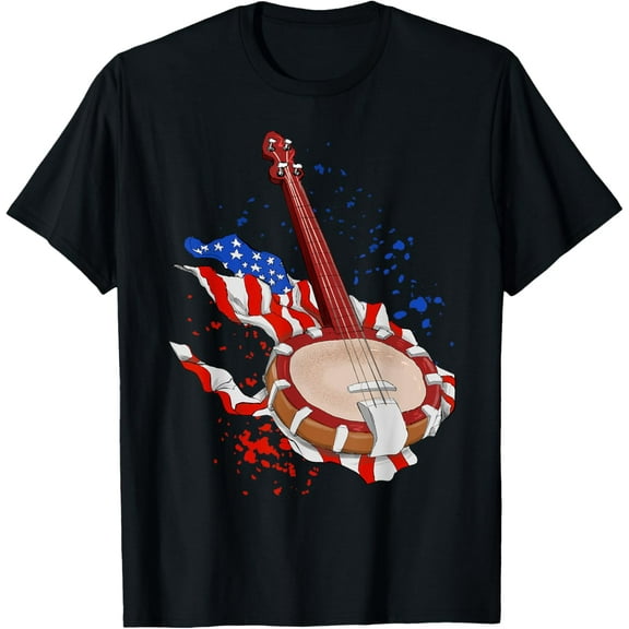 Bluegrass Banjo American US Flag String Instrument Player T-Shirt
