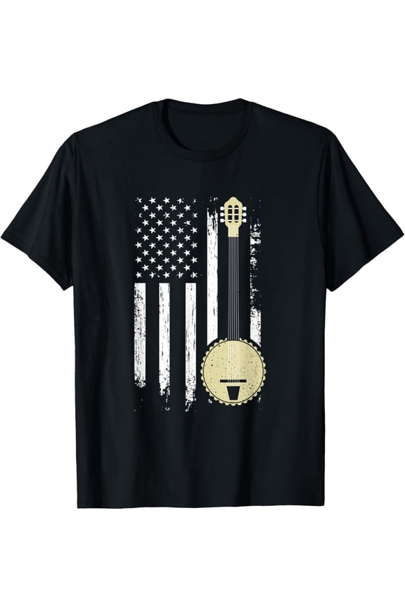 Bluegrass Banjo American US Flag T-Shirt