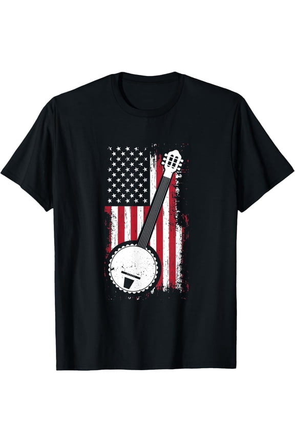 Bluegrass Banjo American US Flag T-Shirt