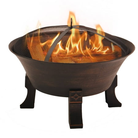 Bluegrass Living 26In Cast Iron Deep Bowl Fire Pit & Cooking Grid, Weather Cover, Spark Screen,Poker Model#BFPW26D-CC