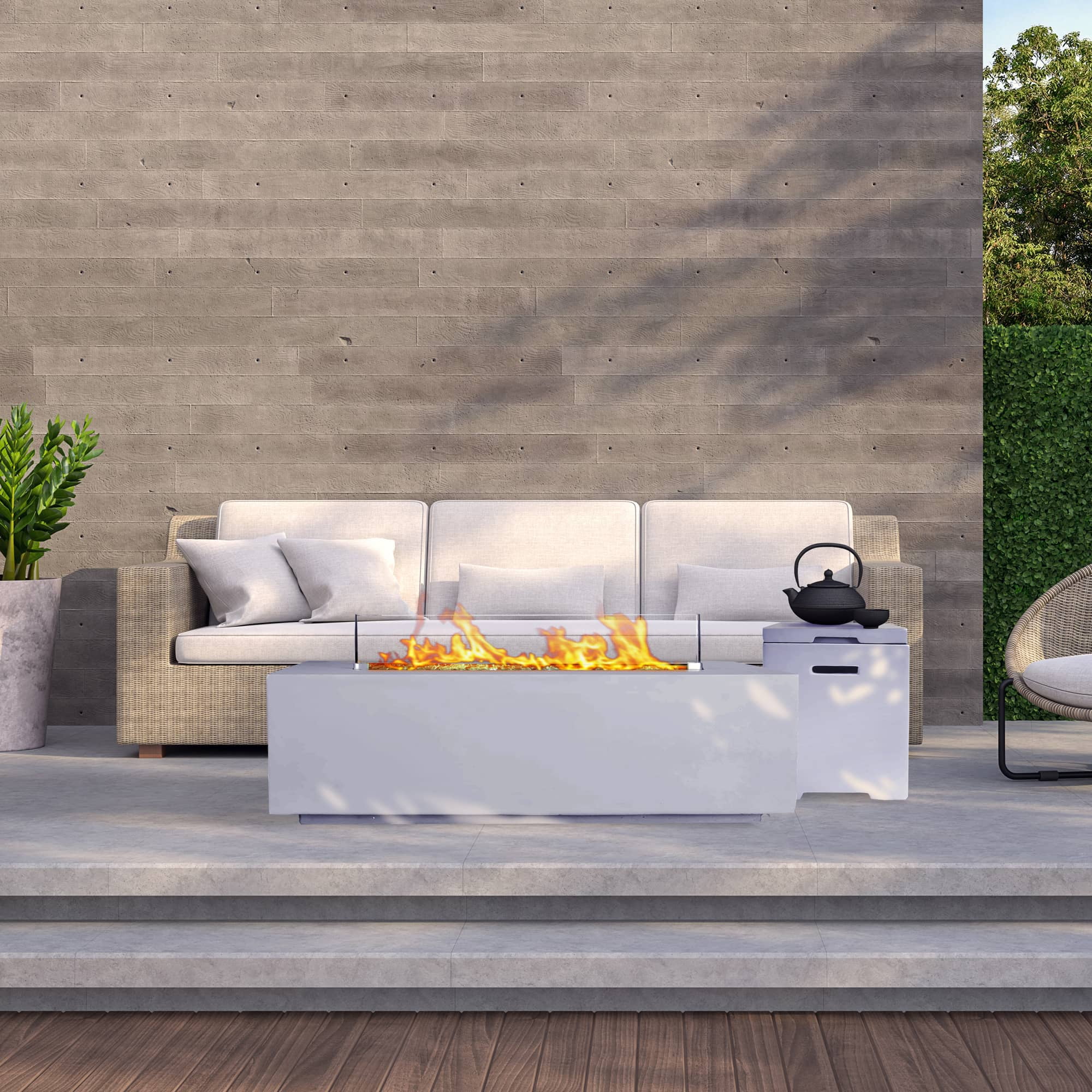 Gray Rectangular Liquid Propane Fire Pit Table with Side Storage