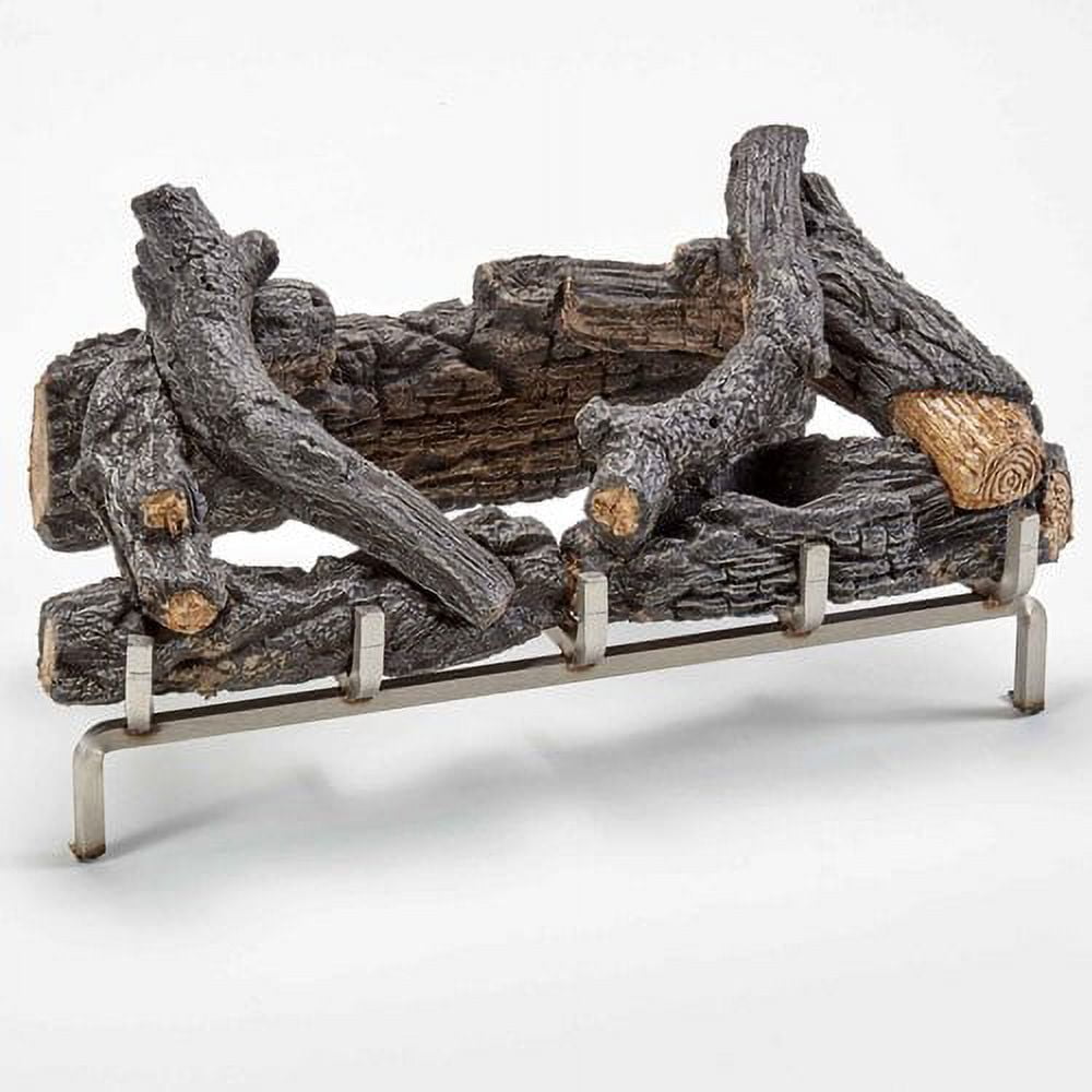 Brown Concrete Log Set with Stainless Steel Fireplace Grate