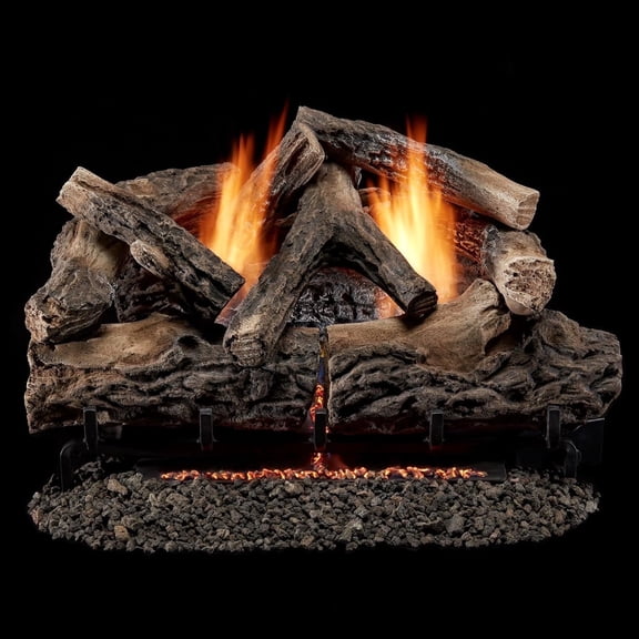 Bluegrass Living Vent Free Dual Fuel Log Set - 24 in. Rustic Oak, 33,000 BTU, Remote Control - Model# B24DR-ES4