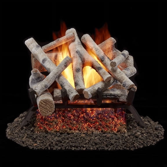 Bluegrass Living Vented Natural Gas Fireplace Log Set With Remote Control Kit - 18 in. Birch Wood, 45,000 BTU - Model# BVL18-2-RO