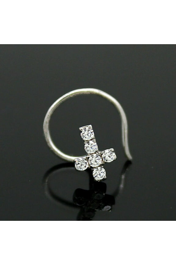 Moissanite Cross Stud, 14K White Gold Finish Nose Pin, 0.15Ct